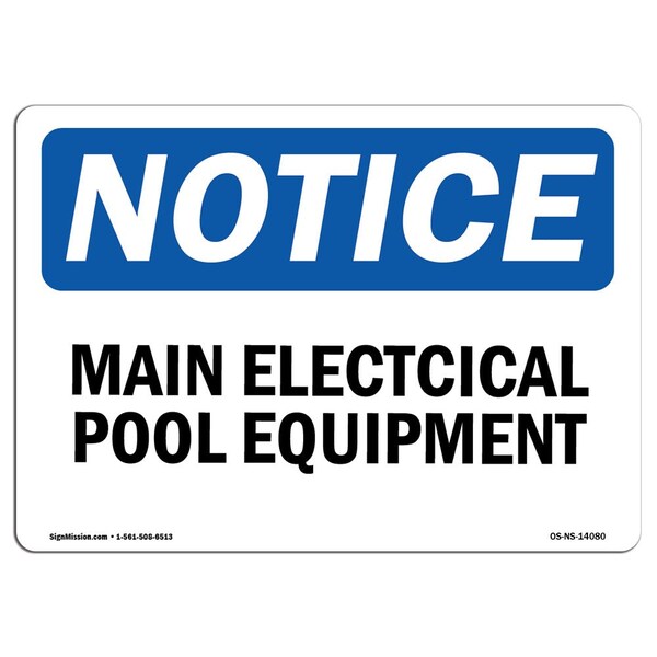 Signmission OSHA Notice, 3.5" Height, Main Electrical Pool Equipment Sign, 5" X 3.5", Landscape OS-NS-D-35-L-14080 - main
